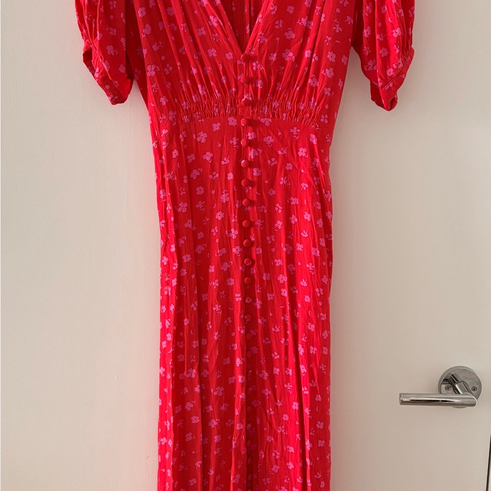 Faithfull the Brand Red Floral Midi Dress